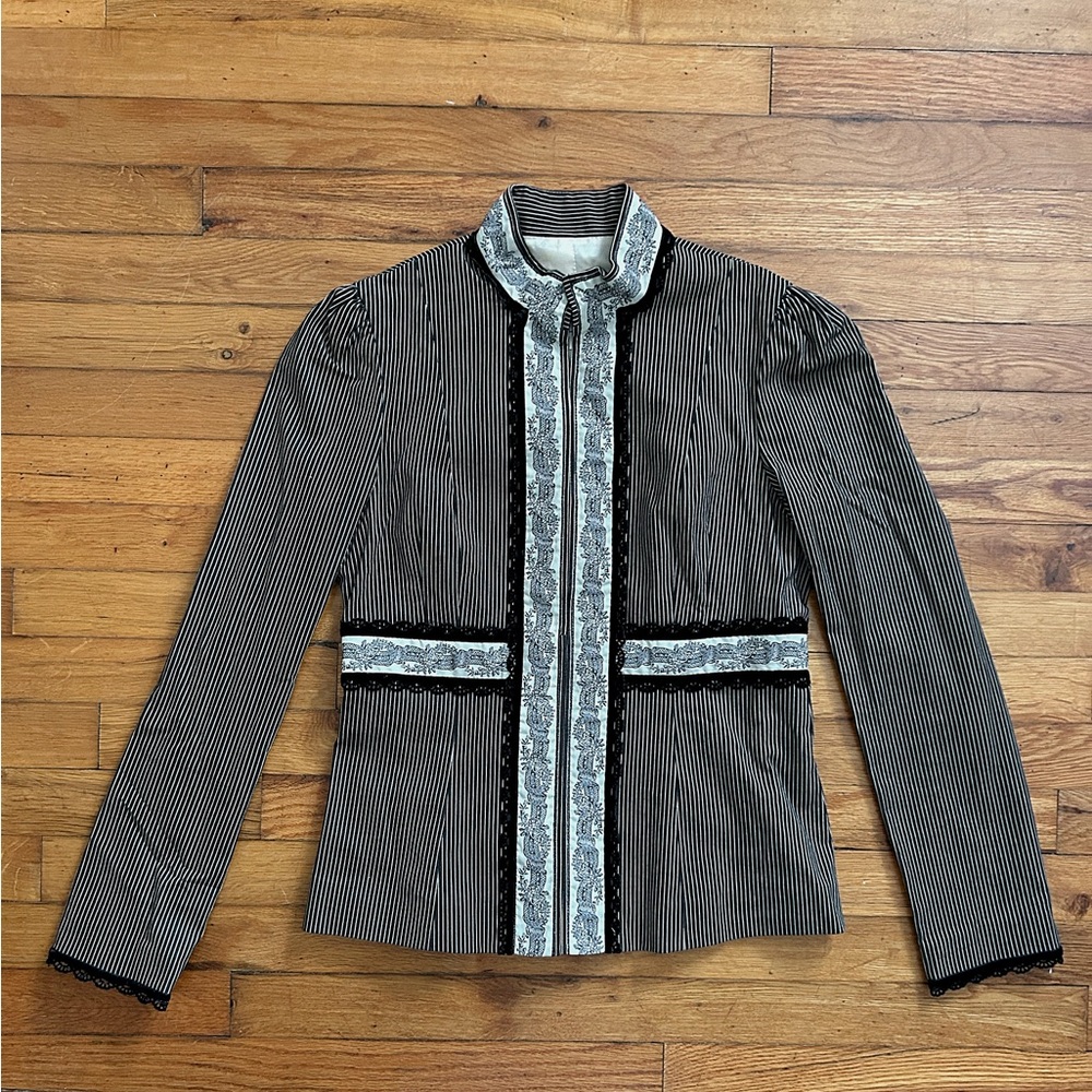 Nanette Lepore Black, Blue, and White Collard Silhouette Jacket #1